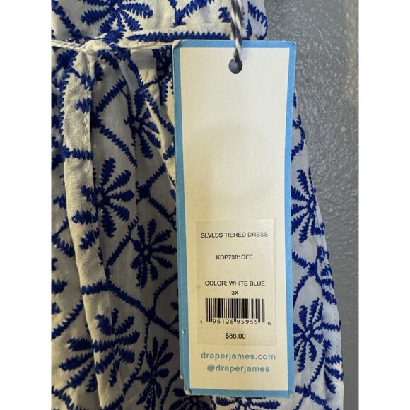 Draper James Dress 3X Blue White Cotton Summer Sleeveless Embroidered NEW - Picture 9 of 12